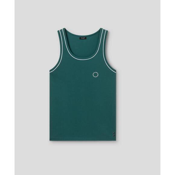 NEW RON DORFF cotton pique tank top with piping in pine green - Picture 2 of 3
